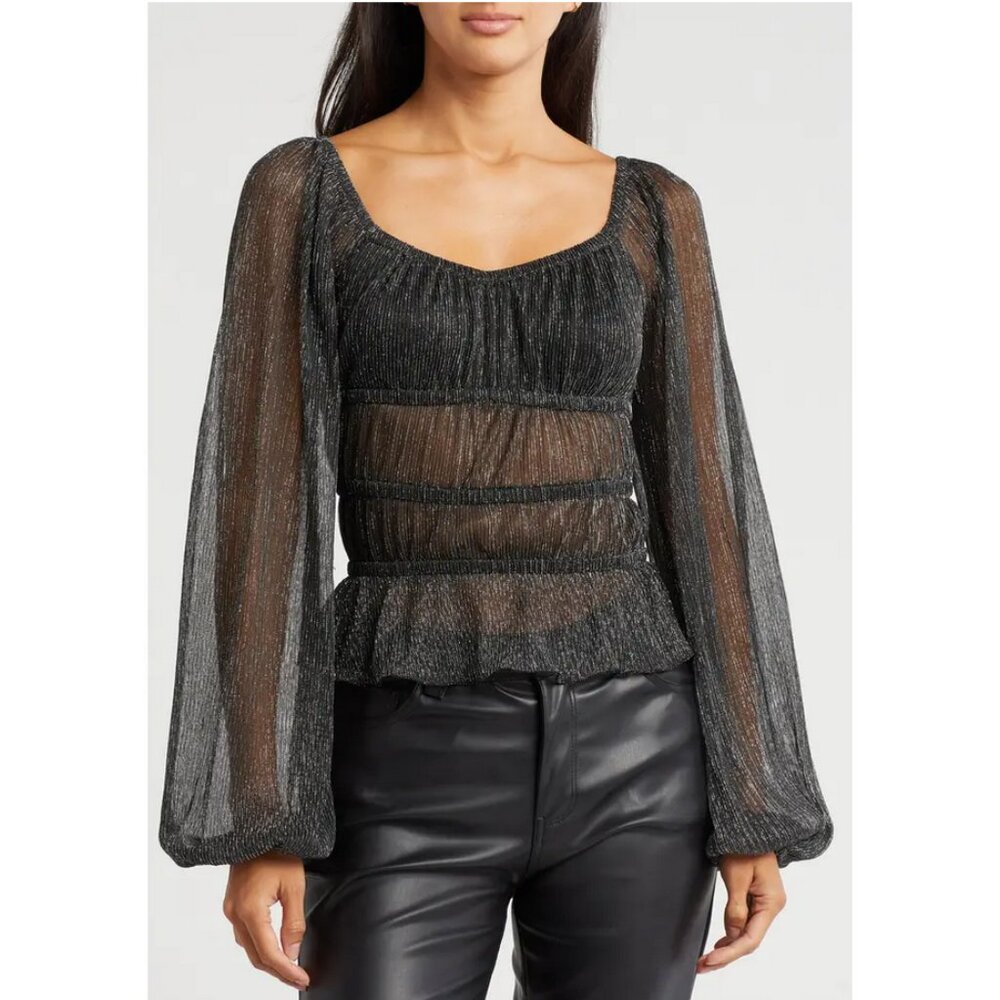 Melrose and market metalic semi-sheer blouse, size US 2